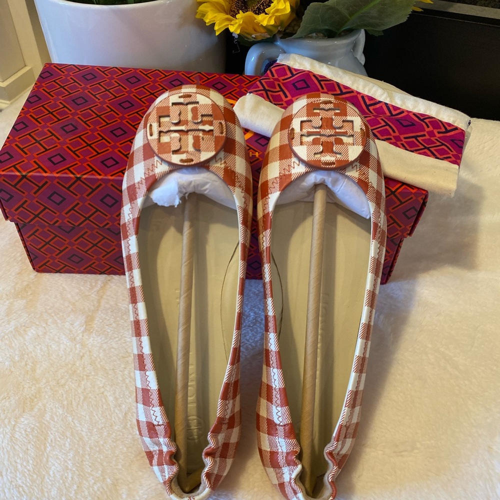 ✨NEW✨Tory Burch Minnie Gingham Leather Ballet Flats